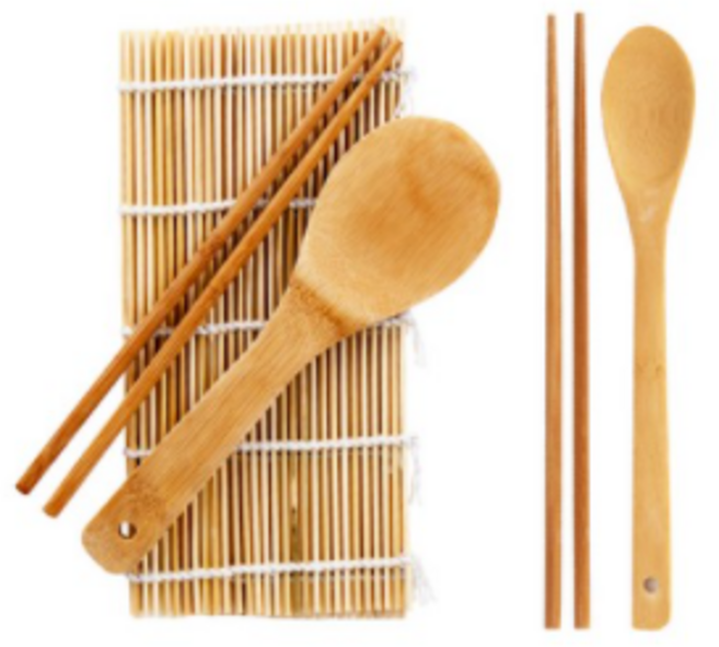 블룸엣홈 대나무 김밥말이 3종 + 볶음수저 + 젓가락 2종, 혼합 색상, 10세트