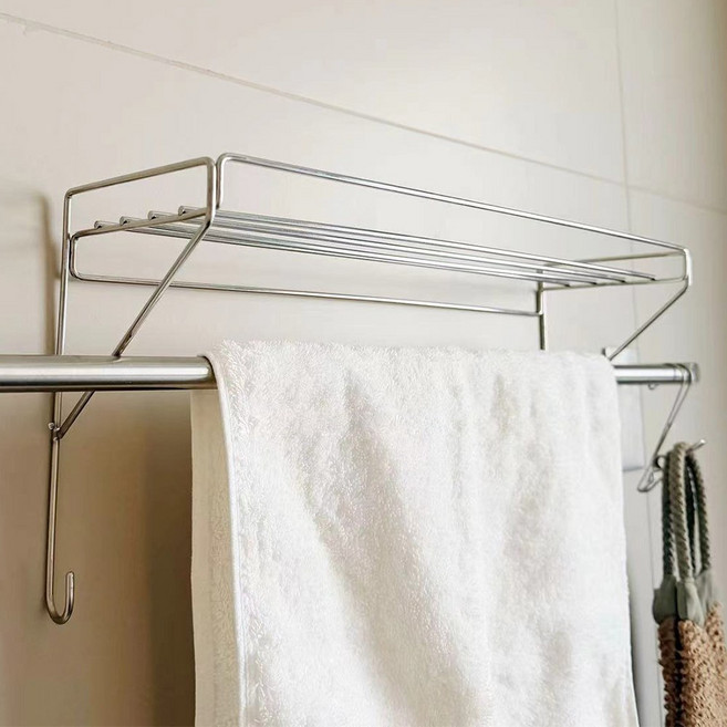 엔빙 올스텐 수건걸이 위 욕실선반 수건설이 선반 거치대, 1개, 실버