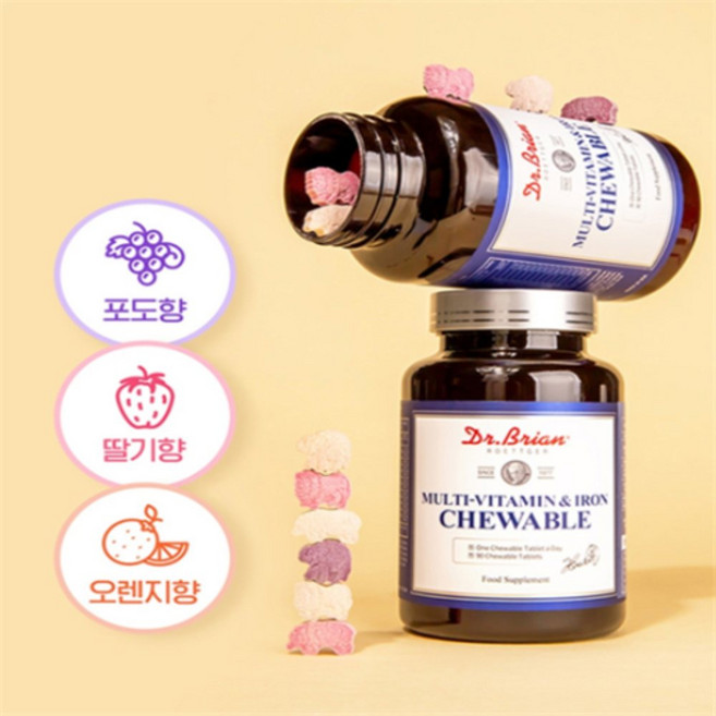 멀티비타민 철분 츄어블 씹어먹는 비타민C 푸마르산제일철 비타민에이 1box, 90정