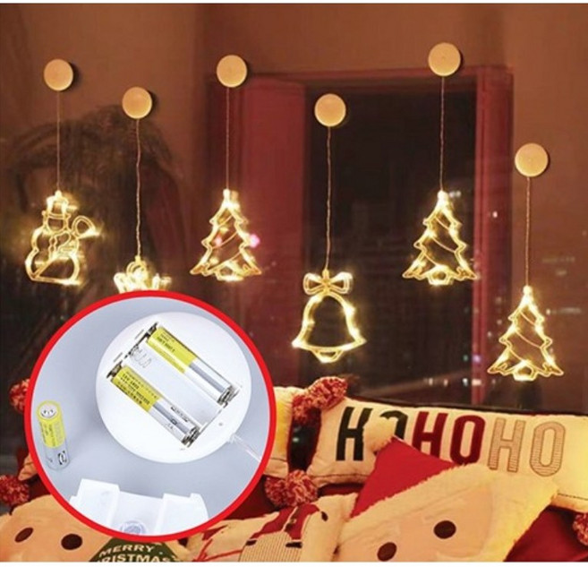 (건전지포함) 크리스마스 행잉 조명 창문에 붙이는 오너먼트 전구 LED 트리 무드등 스펀지 스티커 증정, 04.산타, 1개