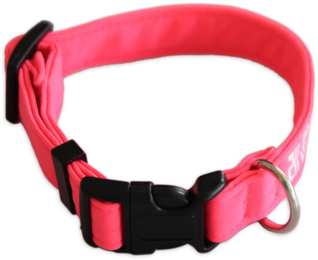 리이리이 소형견 중형견 대형견 강아지 목줄 이름 연락처 각인 목걸이, 핑크네온, 블랙, 1개