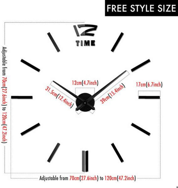 티에이치 야광 벽시계 대형 시계 Horloge 3D DIY 아크릴 거울 스티커 쿼츠 듀바 Saat Klock 모던 음소거 신, 02 47 inch, 01 China Mainland, 02 Wall Clock 13