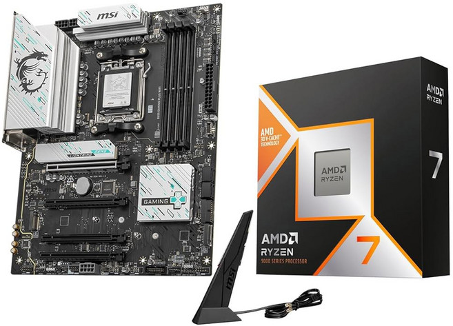 센터 AMD Ryzen 7 9800X3D CPU 프로세서와 MSI MAG X870E 토마호크 WiFi ATX 마더보드 DDR5 PCIe 5 0 M 2 Gen5 Wi-Fi, 1 AMD Ryzen 7 9800X3D+ MSI B85