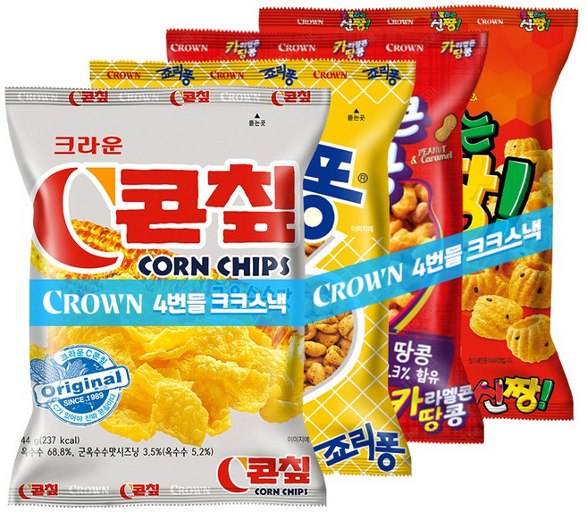 크라운 크크스낵 4번들 / 봉지스낵 기획팩, 단품, 213g