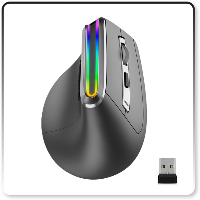 LunoTech 버티컬 인체공학 무선 마우스 내장배터리, Black, V20