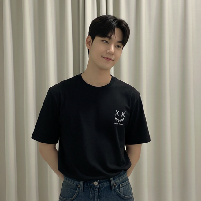 데일로엔 남자 여름 오버핏 빅 사이즈 프린팅 반팔 이너 티셔츠