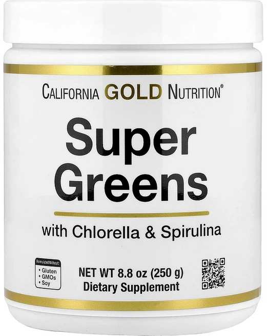 캘리포니아 골드 뉴트리션 슈퍼그린스 스피루리나 클로렐라 켈프 애플펙틴 250g, 1개 - 쿠팡