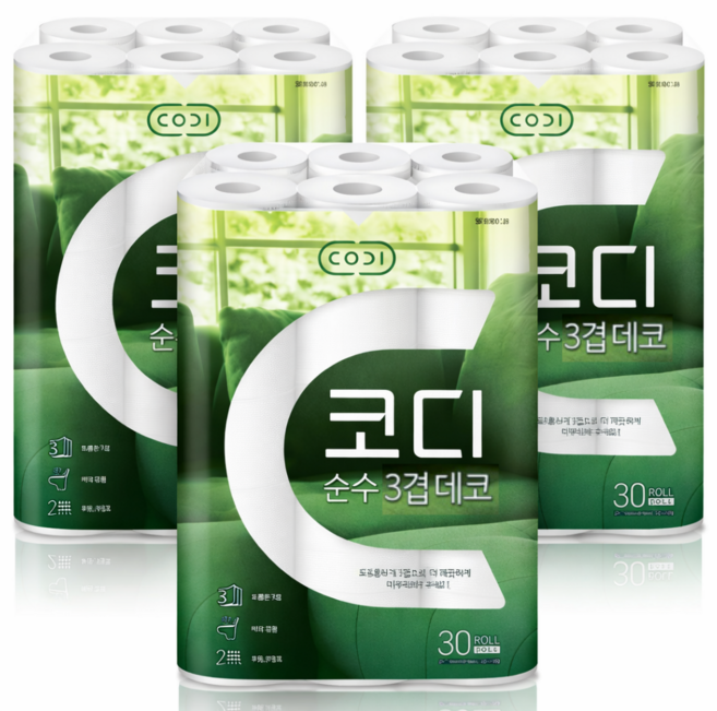 쌍용씨앤비 CODI 순수한 데코 3겹 30m 30롤 x 3개