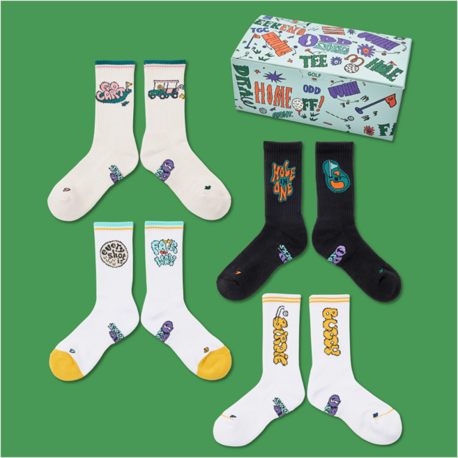 [오드삭스] 4개 선물세트B - 골프 양말 기능성스포츠양말 4켤레 세트, M(230mm-250mm)