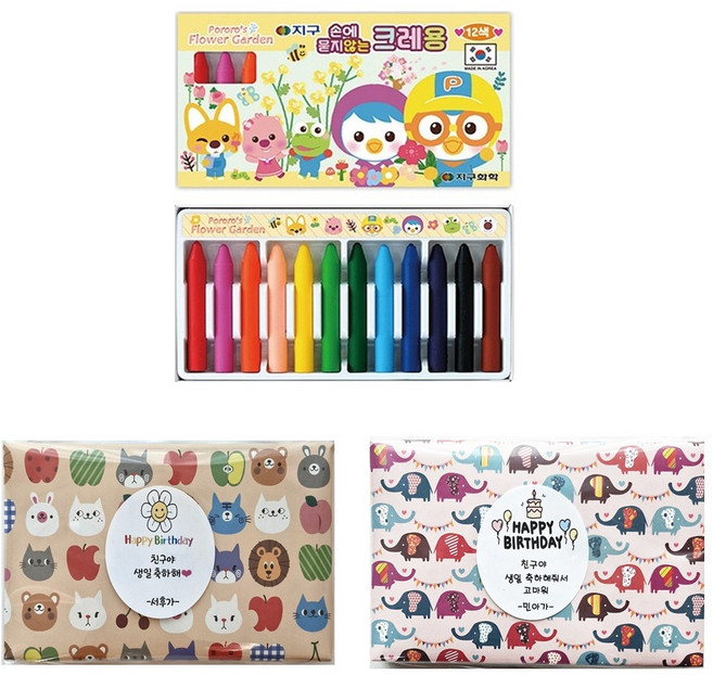어린이집 유치원 생일 선물 답례품 포장 선물세트 구디백 뽀로로 손에 묻지 않는 크레용 12색, 1개, 뽀로로12색크레용12색