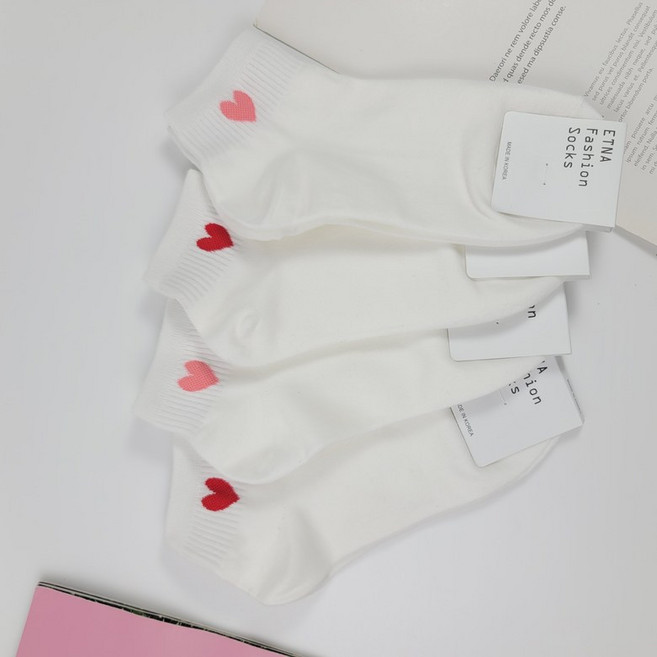 하트 세트 양말 단목 여성 학생 교복 여자 흰양말 면