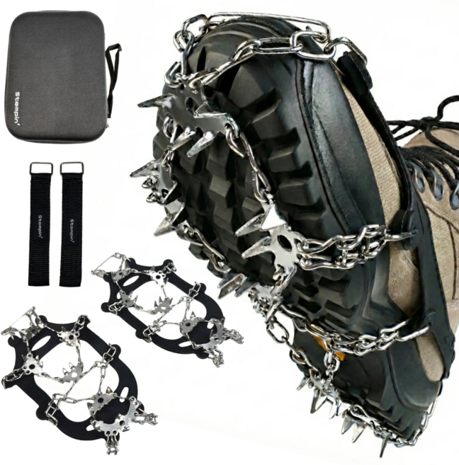 미스피버 겨울 등산 아이젠 24p 미끄럼방지 휴대용 체인 아이젠 [하드케이스 포함], 블랙