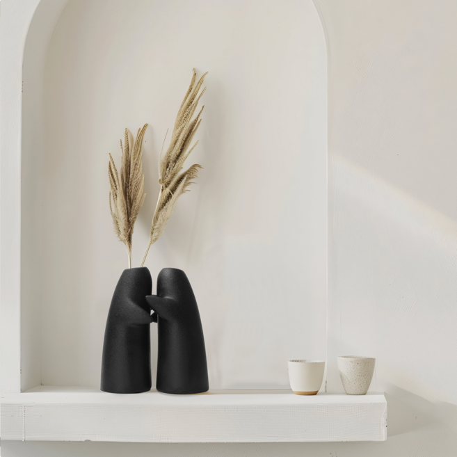 키볼 이형 북유럽풍 인테리어소품 세라믹 오브제 화병 집들이 선물 거실장식, 블랙