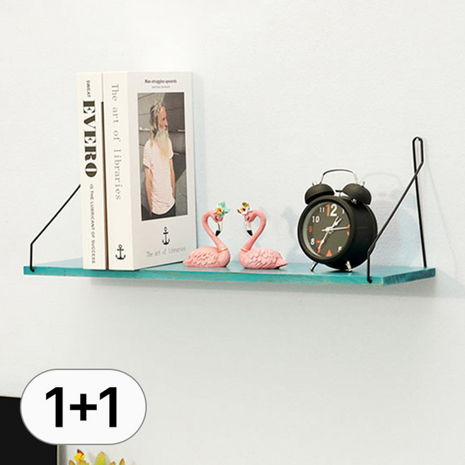1+1 인테리어 대형 벽 선반 2개 세트 무타공 거실 베란다 욕실 주방 벽걸이 벽선반 다용도 실 L자 책장 일자 걸이 거치대 우드 조립식 못없는 정리 앵글 트레이 업소용 전자레인지, R99724G(블루