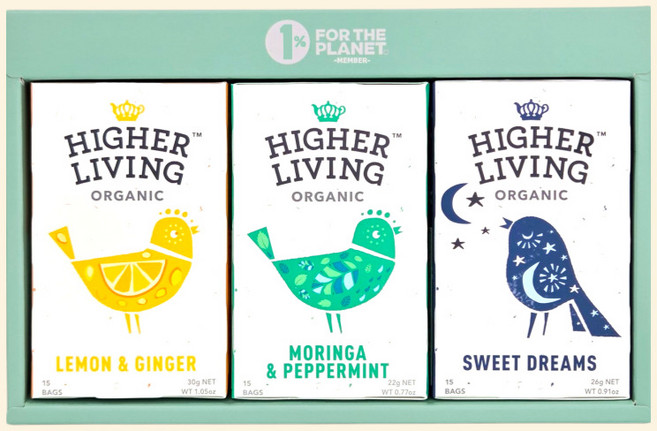 영국 하이어리빙 레몬진저 & 모링가페퍼민트 & 스위트드림 선물세트 구성[선물세트용 박스/ 쇼핑백+ 허브티 3곽 (각각 15티백씩)