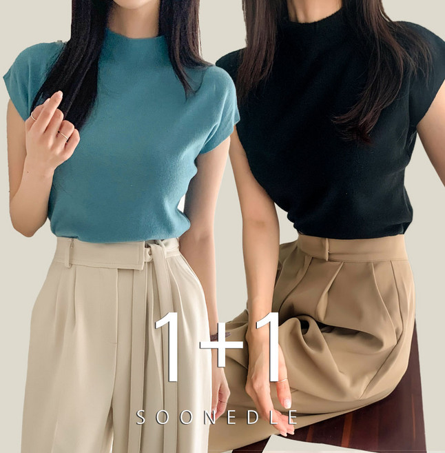 [순이] C.여성 1+1부드러운 반목 폴라 반팔 니트