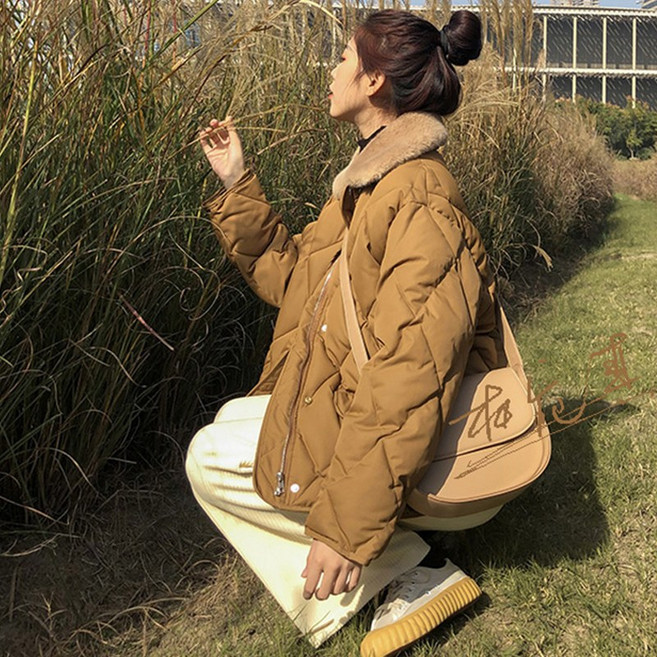 DF 공식 웹 사이트 그림 동대문 홍콩 스타일 재킷 여성의 한국어 스타일 느슨한 작은 마름모 코튼 패딩 코트