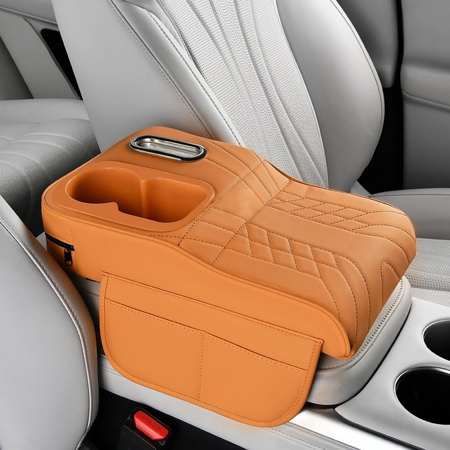 자동차 팔걸이 상자 패드 다기능 휴지 케이스 차량용 컵 받침대 팔걸이 패드, 1개, 주황색