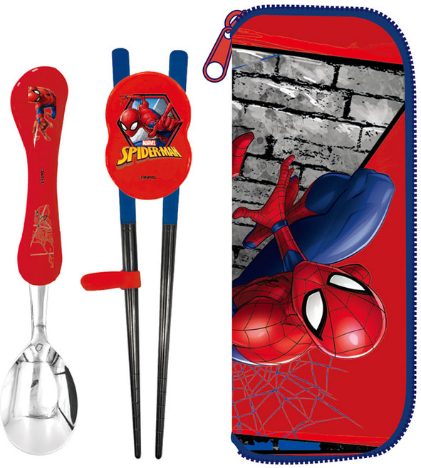 홈앤키즈 마블 스파이더맨 교정용젓가락 웨이브 스푼케이스세트 유아 어린이 수저세트, 마블 스파이더맨 교정용젓가락웨이브스푼케이스세트, 마블 스파이더맨 교정용젓가락웨이브스푼케이스세트, 1개