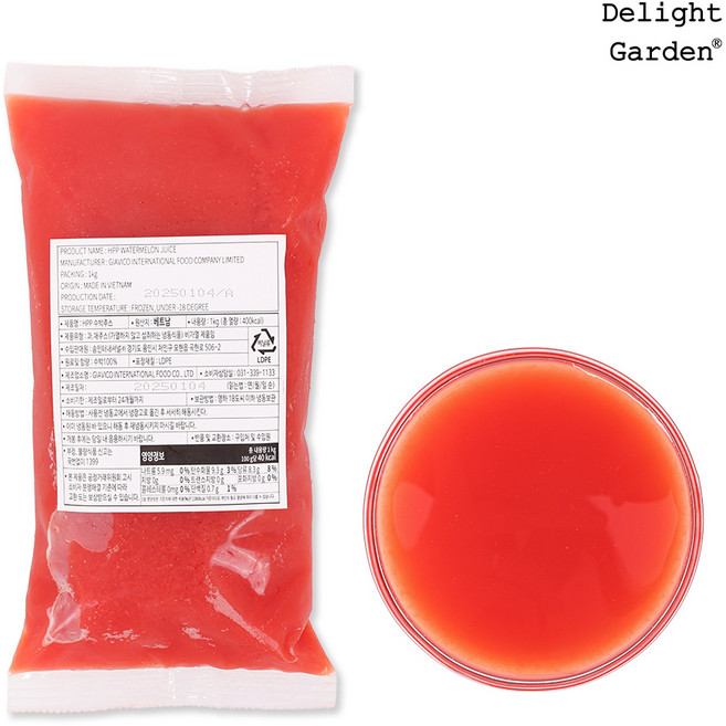 [딜라잇가든]냉동HPP수박주스(수박100%착즙) 1kg x 5팩 땡모반, 5개
