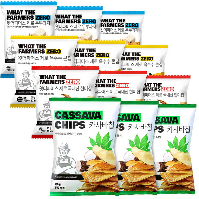 왓더파머스 다이어트간식 혈당관리 카사바칩 현미칩 옥수수칩 두부과자, 2세트, 혼합 12개