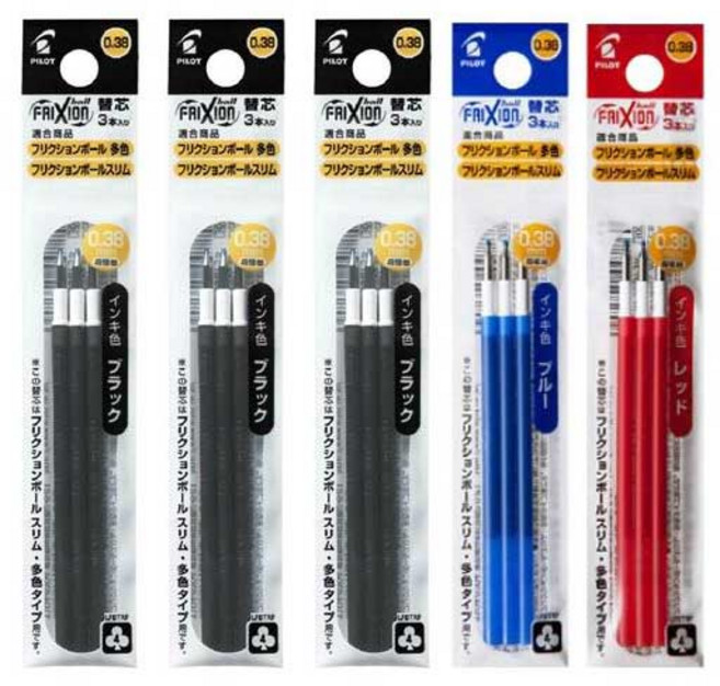 파이롯트 프릭션 지워지는 멀티 볼펜 0.38mm 리필심 세트, 0.38mm (3본입) 흑색 3개+청 1개+적 1개