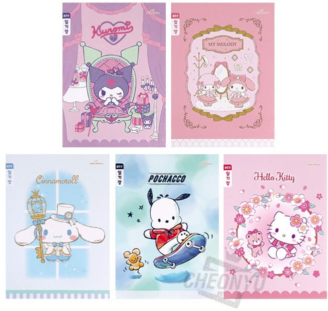 산리오 초등 3-6 좁은칸 일기장 노트 공책, 10개, 포차코