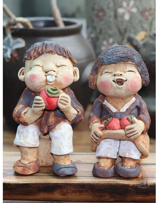 토우인형 감 수확한 아이들 핸드메이드 민속 전통 공예 소품