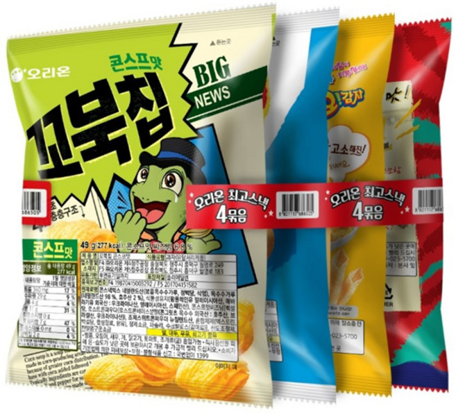 오리온 최고스낵 4번들(포카칩 꼬북칩 오감자 썬칩), 170g, 1세트