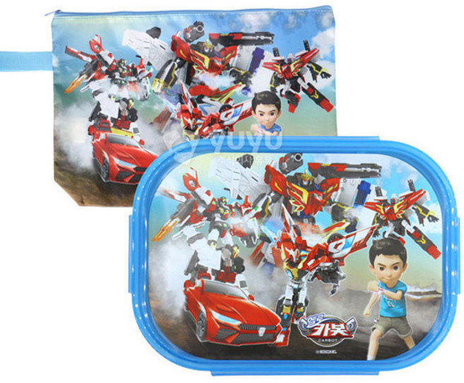 헬로카봇용사 어린이집 유치원 준비물 위생적인 스텐 식판도시락가방세트, 1개, 식판세트, 블루