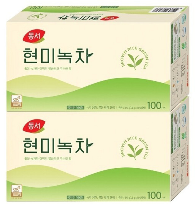 동서 현미녹차 100T+100T 총200T, 1.5g, 100개입, 2개