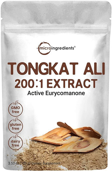 Micro Ingredients Tongkat Ali 200:1 남성용 추출물 파우더 (100g) | Eurycoma longifolia (롱잭) 뿌리 | 농축 허브 보충제 |, 1개, 100g