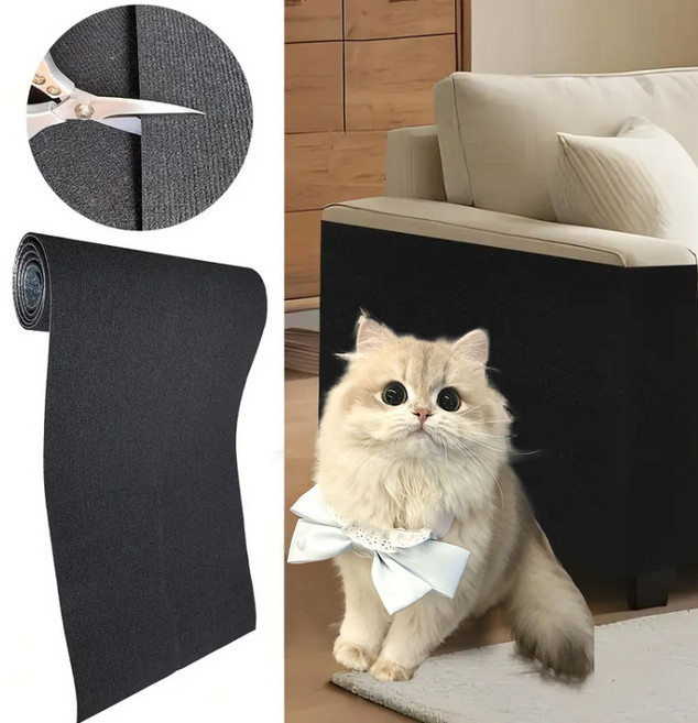 리노아 고양이 스크래치 패드 부착형 잘라쓰는 DIY 트리밍 소파 방지 가구 보호 스크래치 방지 매트, 1개, 블랙
