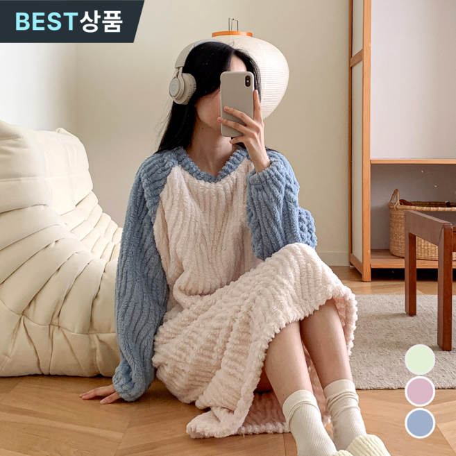 모이로브 수면 원피스 잠옷 극세사 홈웨어 겨울