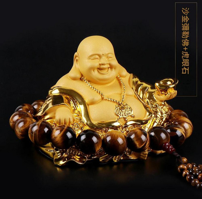 高檔沙金彌勒佛汽車擺件, 沙金彌勒佛 擺件 大號虎眼石 - 限價188元, 1個