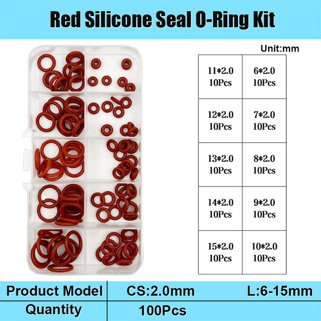 실리콘고무판 실리콘 고무 O링 씰링 와셔 레드 VMQ 니트릴 R 등급 고온 배관 개스킷 내유성 오링, 1개, 10G 2.0mm d