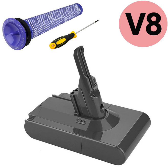 ASTO 호환 다이슨 청소기 배터리 V6 V8 교체형 배터리 (필터증정) KC인증 배터리, 1개, V8 3000mAh+필터