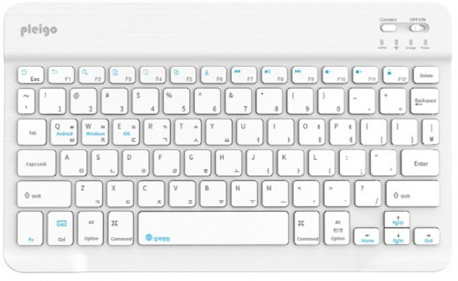 PLEIGO 무선 저소음 휴대용 파스텔 슬림 블루투스 키보드, 화이트, KB10