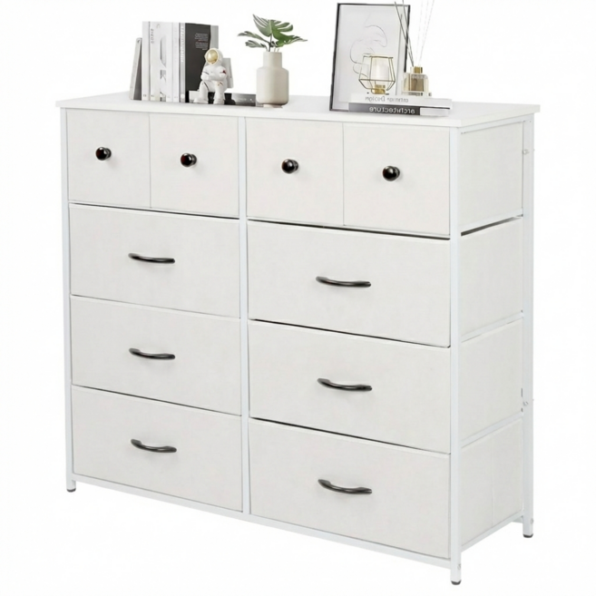 NewBoy 와이드형 4단 8/9/10서랍 다기능 서랍장 나무 상판 조립 간편 대용량 의류 수납용 거실 침실 가구, 10개, 화이트