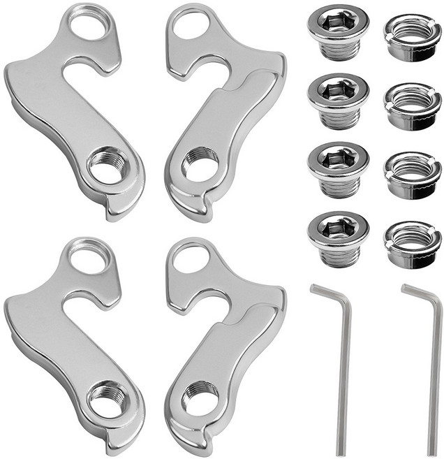 4개 세트 변속기 걸이 Shimano & Cube 자전거 호환 GH-011 후륜 기계식 변속 걸이 알루미늄 합금 변속기 후륜 걸이 자전거용 8개 고정 나사 2개 키 포함, 1개