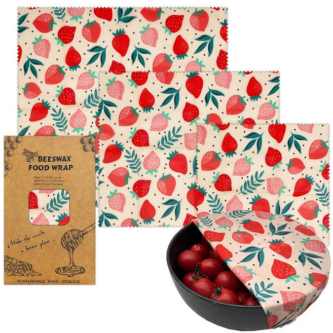 식품 포장랩 스트로베리 패턴 선인장 디자인 엘리펀트, 1개, 딸기 스타일 3개 세트