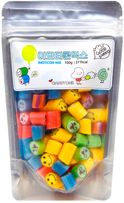 캔디원 수제캔디 골라담기 100g 140g 후루티믹스 러브믹스 이모티콘믹스 바삭 아이셔 구디백 대용량 벌크 핸드메이드 사탕 어린이집 유치원 답례품 기념품 선물, 1개, 이모티콘믹스 100g 팩