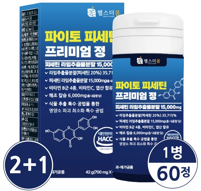 2+1 헬스더봄 파이토 피세틴 고용량 프리미엄정 60정, 3개 - 쿠팡