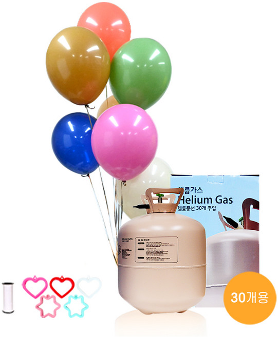 별이네파티 헬륨가스 30개용+25cm레트로라운드풍선랜덤혼합(30입)+컬링리본(1개)+무게추(1개) 세트, 1개