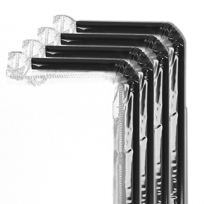 개별포장 자바라빨대 검정 스트로우 7x21cm 4팩 2000개, 1세트, 2000개입