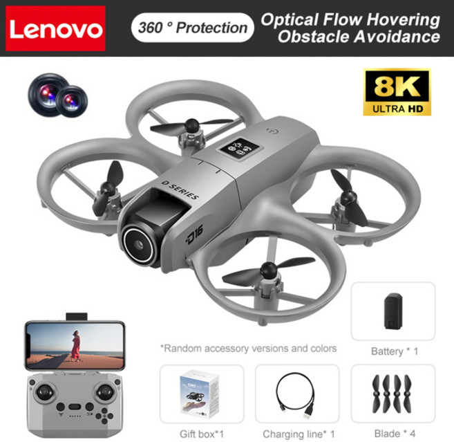 레노버 D16 GPS 드론 8K 항공 HD 전문가용 듀얼 카메라 헬리콥터 광학 흐름 위치 확인 회피 브러시리스 모, 06 D16-8K HD-Grey-B2
