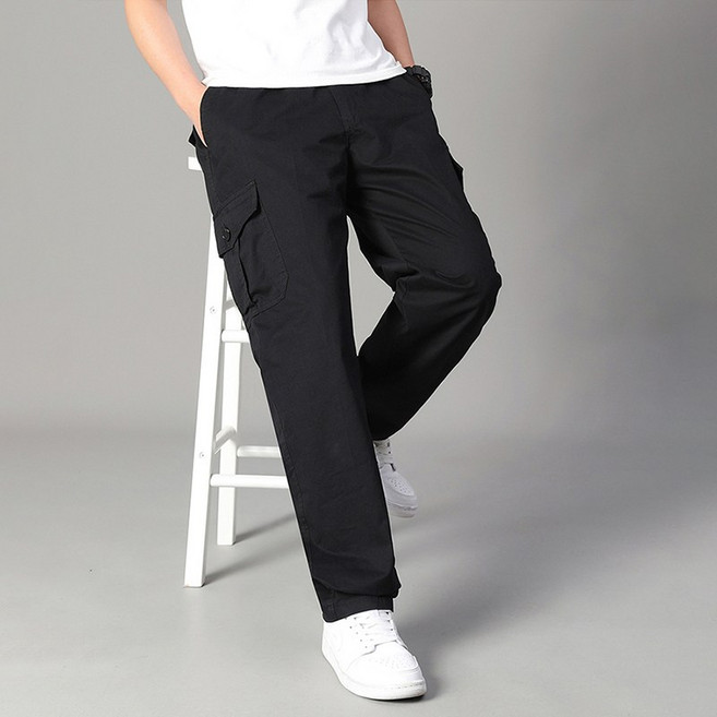 남자 카고바지 가을용 등산 일자 면바지 빅사이즈 밴딩 긴바지 tanlz-8816