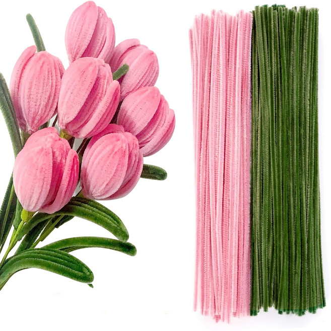 모루철사 꽃철사 지철사 꽃공예 꽃꽂이 꽃줄기 식물줄기 철사공예 조화 꽃만들기재료 인공줄기 꽃대 원예용 철사 와이어 화훼용 조화 꽃다발 부케 화환 식물 지지대 실내장식 인테리어소품, 200개, 분홍초록