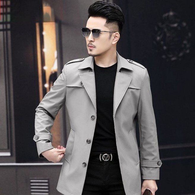 AOKADA 남성 봄 가을 트렌치 반코트 캐쥬얼 하프 코트 데일리 자켓