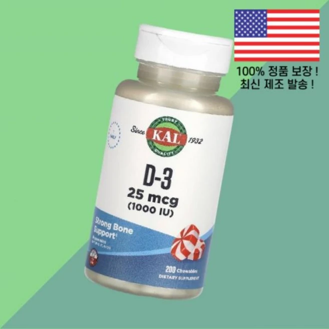 KAL D 3 Peppermint 25mcg 1000 IU 200 Chewables, 1 - 쿠팡